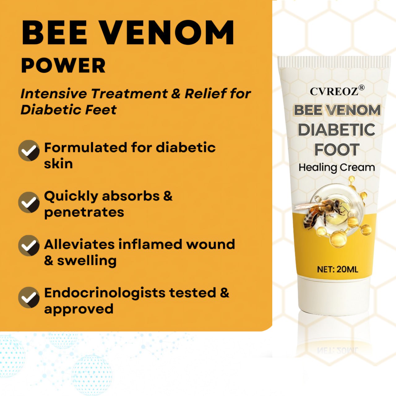 🎉SPECIAL OFFER: 60% OFF🔥 8M+ SOLD️🏆 CVREOZ® Bee Venom Diabetic Foot Healing Cream