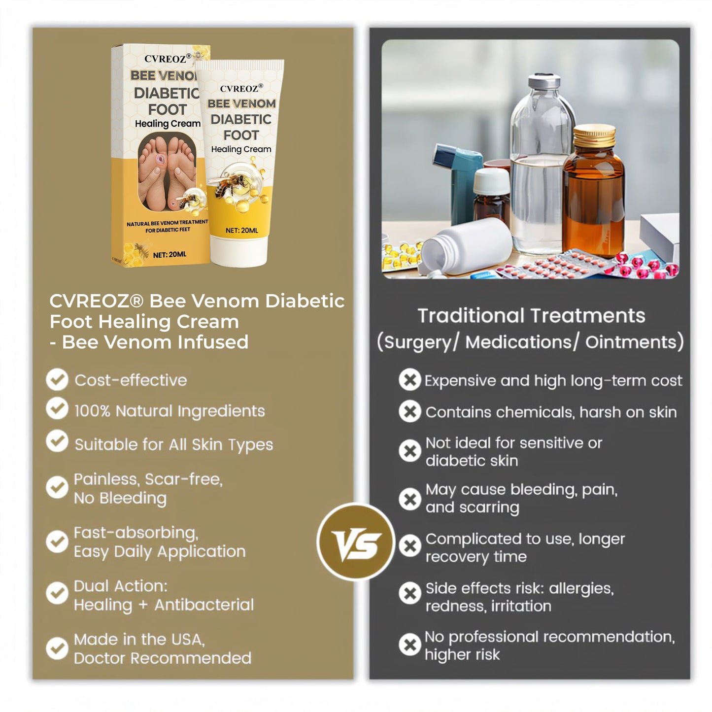 🎉SPECIAL OFFER: 60% OFF🔥 8M+ SOLD️🏆 CVREOZ® Bee Venom Diabetic Foot Healing Cream