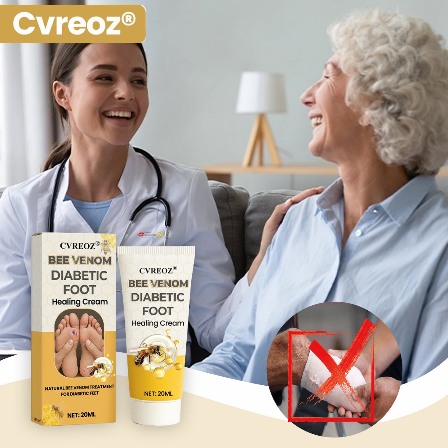 🎉SPECIAL OFFER: 60% OFF🔥 8M+ SOLD️🏆 CVREOZ® Bee Venom Diabetic Foot Healing Cream