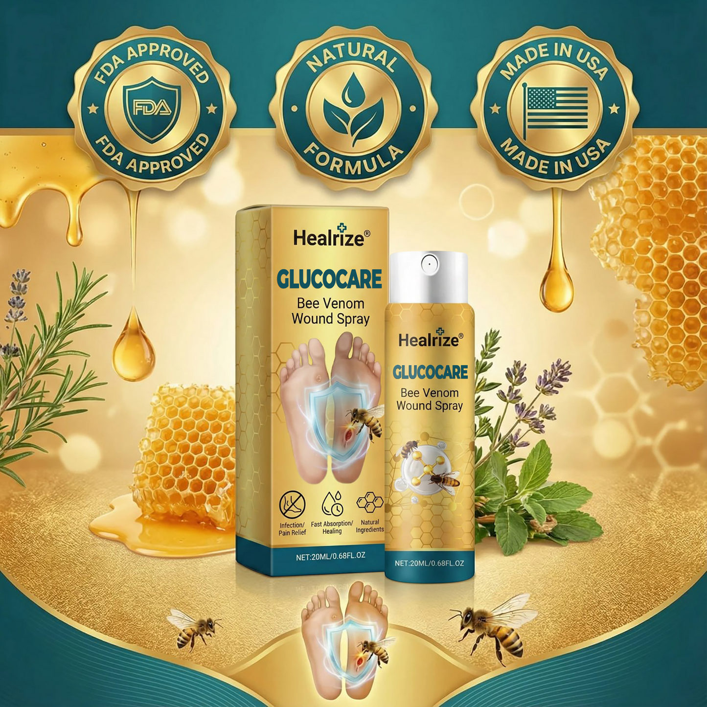 🔥EXCLUSIVE DEAL 60% OFF 🐝 Healrize® GlucoCare Bee Venom Diabetic Wound Spray 💛