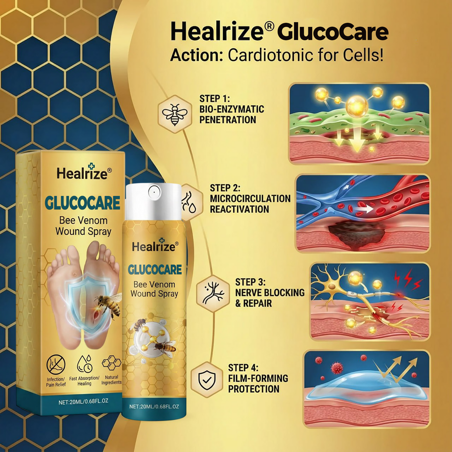 🔥EXCLUSIVE DEAL 60% OFF 🐝 Healrize® GlucoCare Bee Venom Diabetic Wound Spray 💛